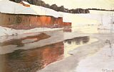 A Factory Building near an Icy River in Winter by Fritz Thaulow